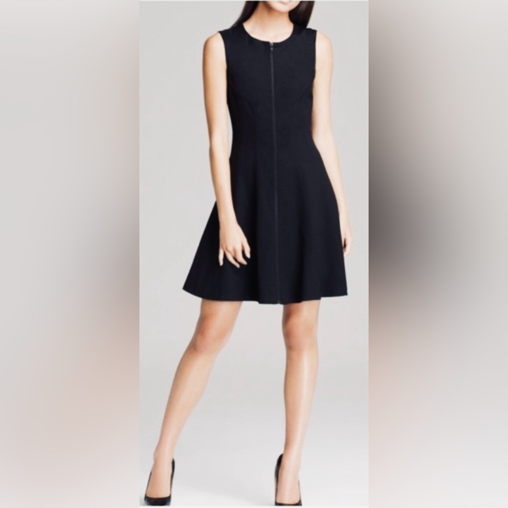 Theory Black Bonbi Zipper Front Fit and Flare Mini Dress - Picture 2 of 12